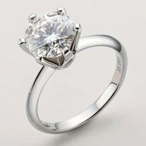 Diamond Moissanite Engagement Ring 925 Sterling Silver Band